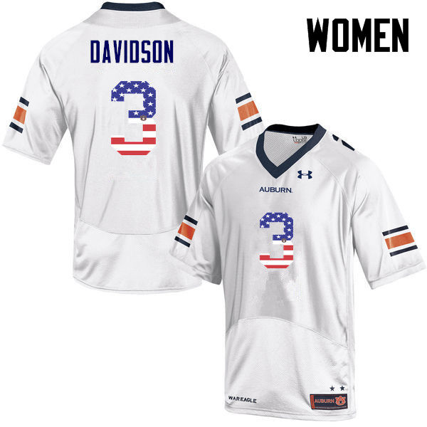 Women #3 Marlon Davidson Auburn Tigers USA Flag Fashion College Football Jerseys-White - Click Image to Close